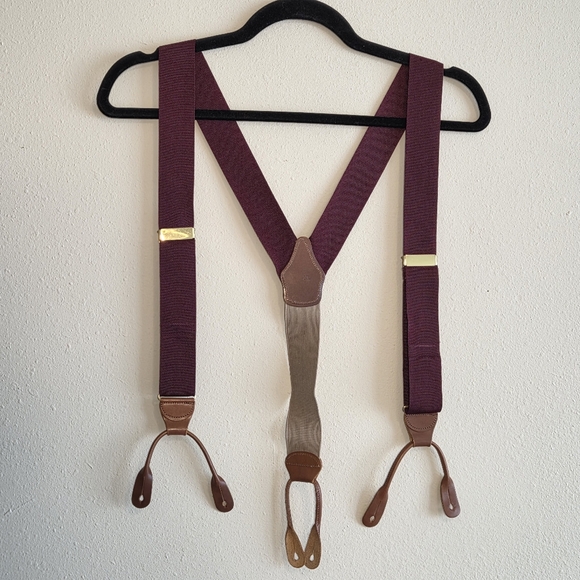 Brooks Brothers Mens Braces Solid Burgundy Suspenders Button Ends Preppy Luxury - Picture 1 of 7